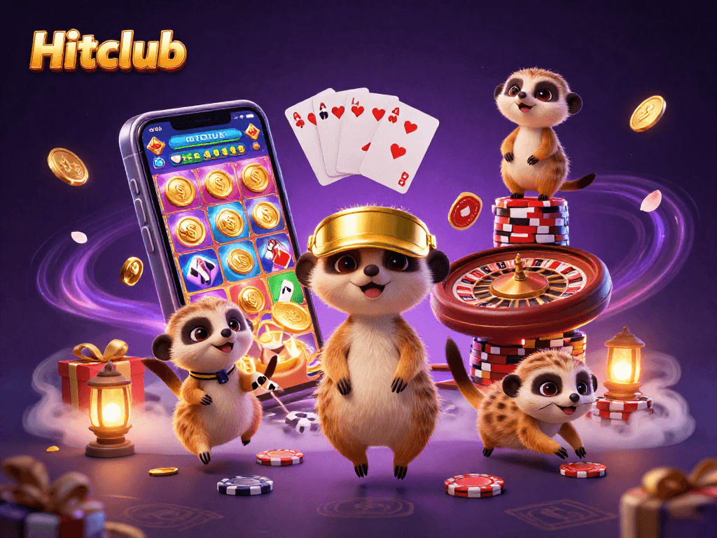 Experience thrilling gameplay at Hitclub with unique 3D animated meerkats managing a vibrant casino.