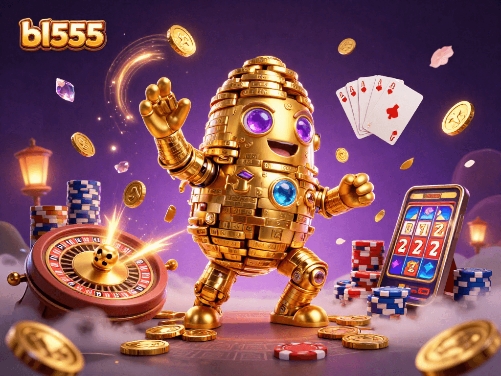 Experience thrilling wins at bl555 with abundant golden coins and vibrant casino elements.
