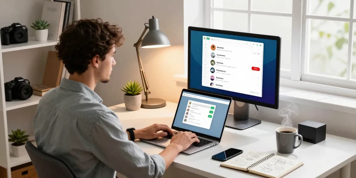 Using WhatsApp電腦版 on a sleek monitor in a modern home office