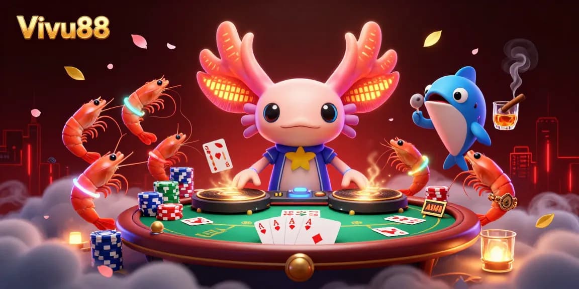 Experience the electrifying atmosphere of Vivu88, with animated characters and vibrant gambling elements.