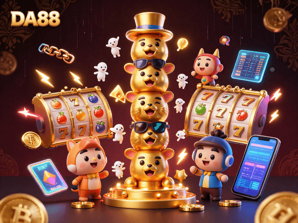 DA88 offers thrilling slots with vibrant jackpots and enticing 3D characters in a rich casino setting.