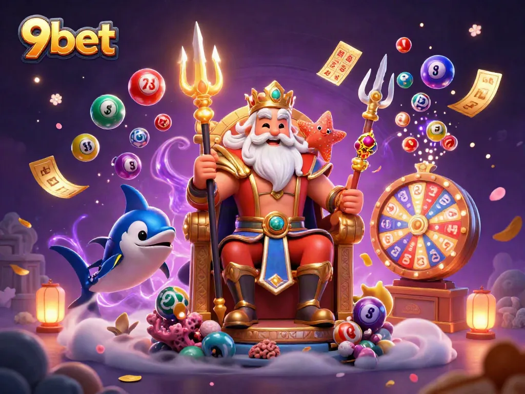 Experience exciting gameplay at 9bet with vibrant illustrations of dynamic lottery actions.