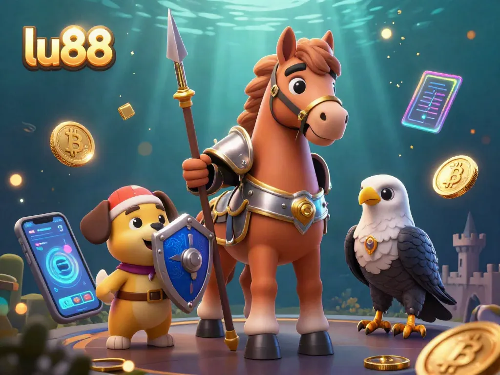 Experience thrilling gambling excitement at lu88 with medieval knight and crypto elements in a vibrant 3D illustration.
