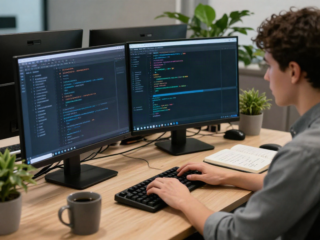 Developer implementing instant indexing strategies in a modern workspace.