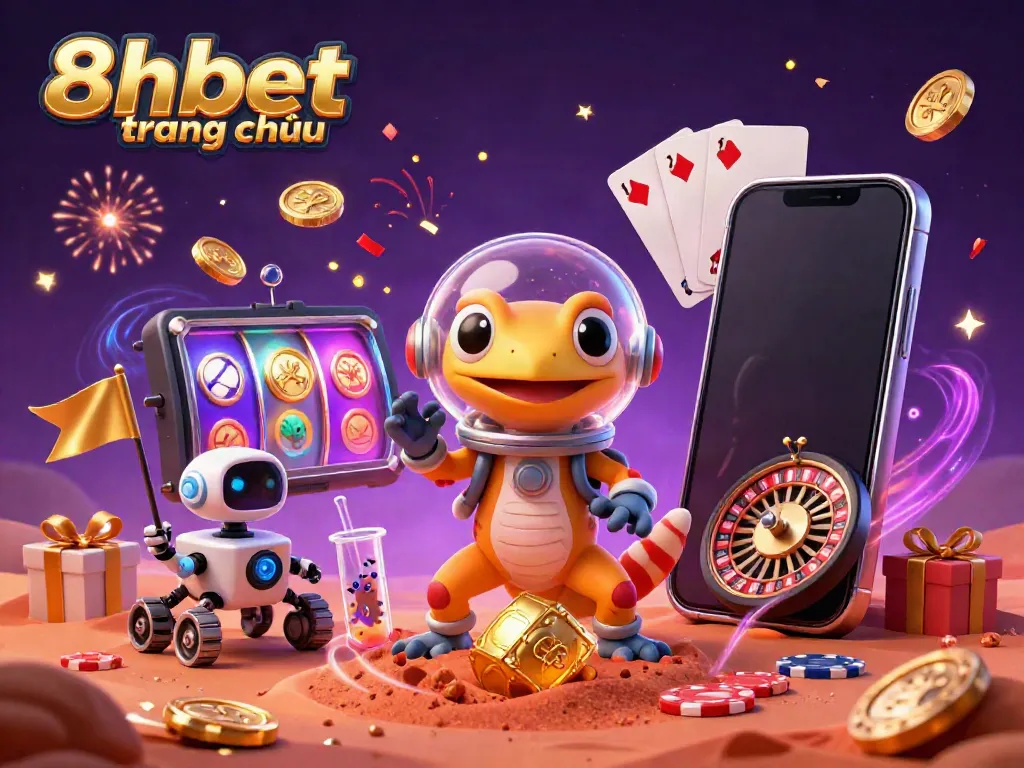 Engage with 8xbet trang chủ as a Martian gecko explores a golden casino on Mars.