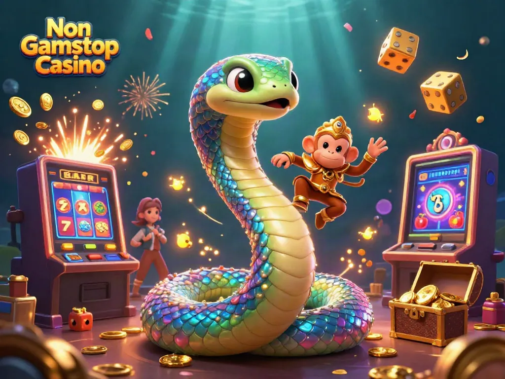 Engage with the vibrant Non Gamstop Casino world in a rich 3D illustration bursting with excitement.