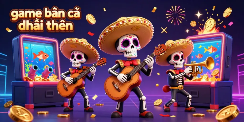 Engage in thrilling game bắn cá đổi thưởng adventures with a festive mariachi band surrounded by exciting game elements.