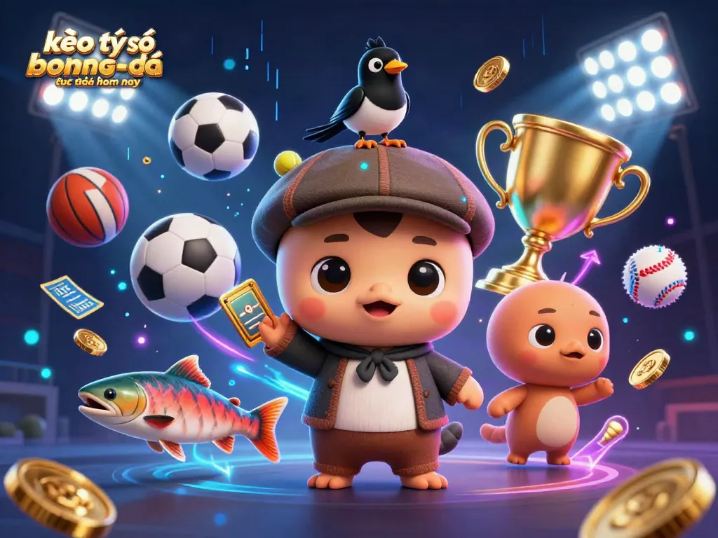 Experience kèo tỷ số bóng đá trực tuyến hôm nay with dynamic sports elements and fun characters.