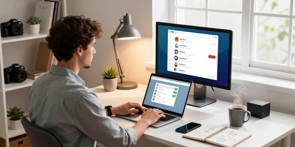 Using WhatsApp電腦版 on a sleek monitor in a modern home office