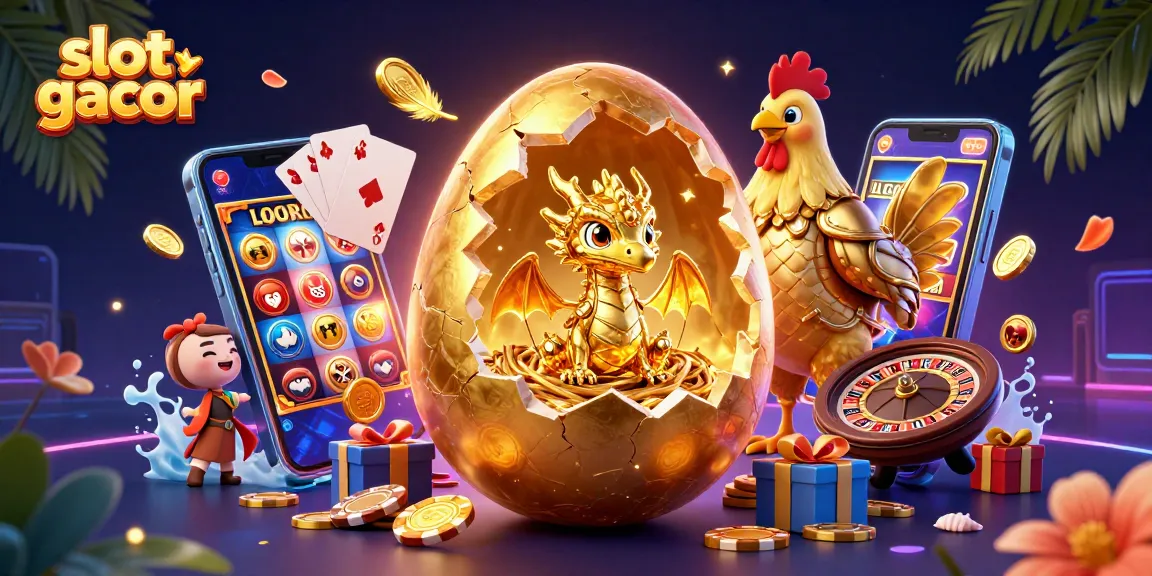 Experience thrilling gameplay with slot gacor as a golden dragon emerges from its egg, surrounded by vibrant casino elements.