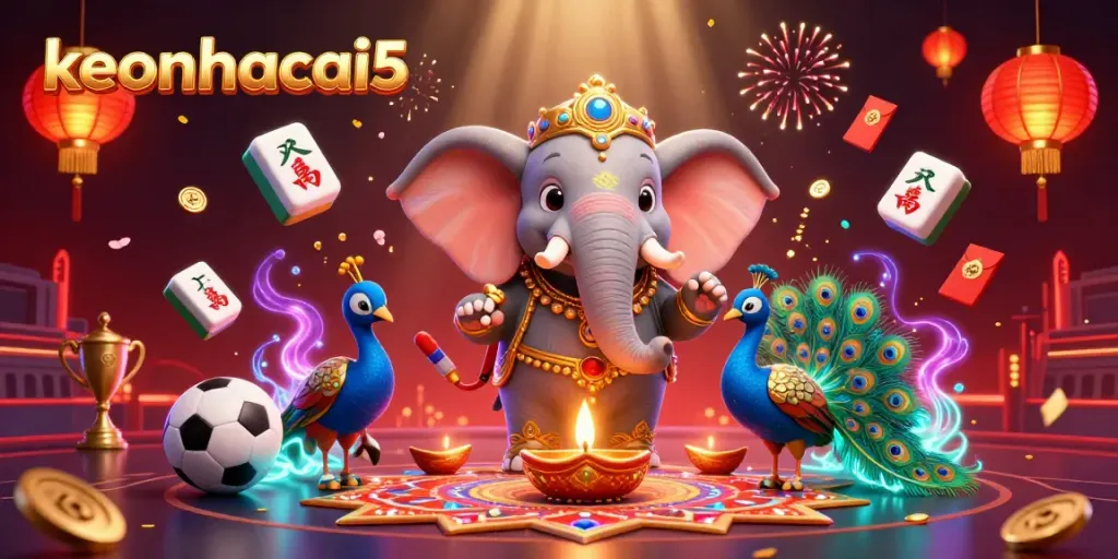 Engage in sports betting with keonhacai5's immersive 3D illustration showcasing vibrant characters and dynamic gaming elements.