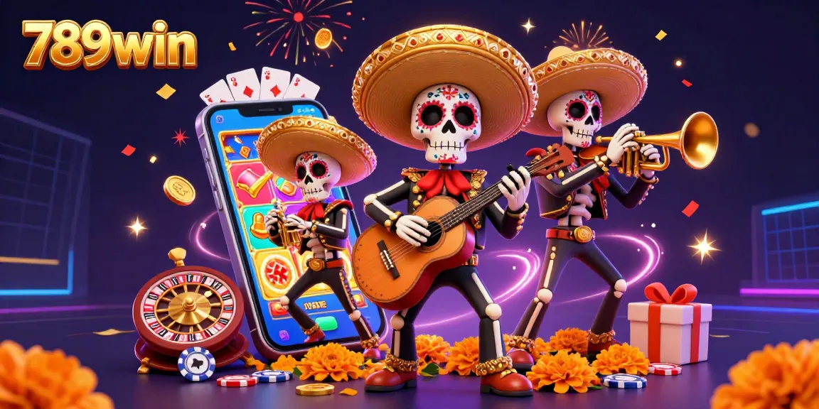 Engage with 789win's vibrant mariachi band in a rich, colorful casino-themed 3D illustration.