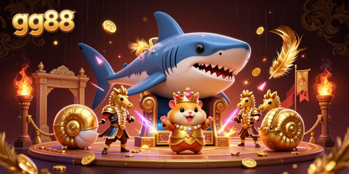 Experience the thrill of gg88 in a vibrant casino scene featuring a golden hamster king and royal guards.