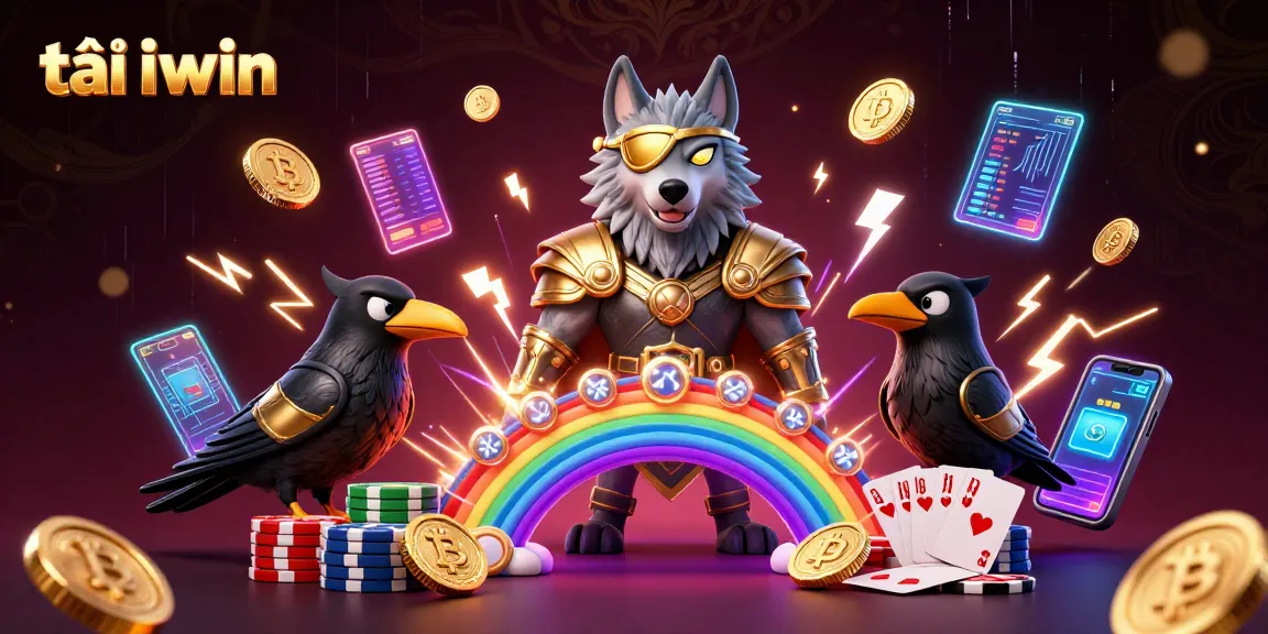 Join the excitement of tải iwin with the Odin wolf and ravens in a vibrant casino scene.