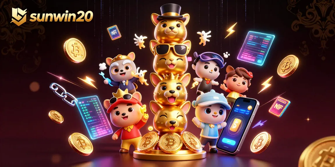 Experience the allure of sunwin20 in a vibrant 3D casino scene with animated totem and crypto elements.